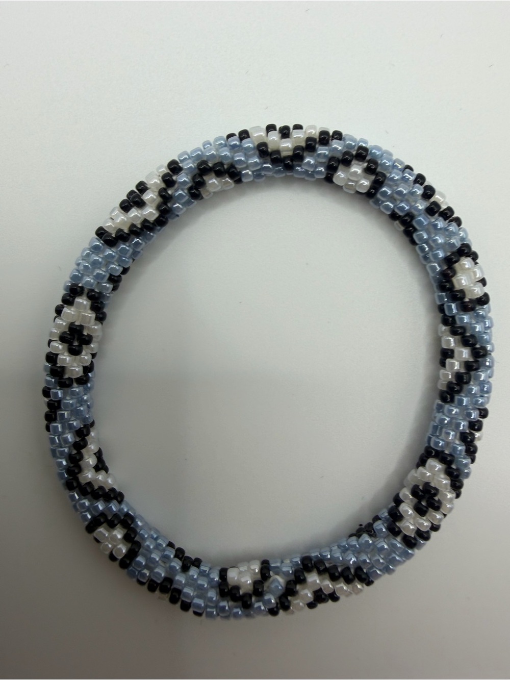 Handcrafted Light Blue, White & Black Seed Bead Bracelet